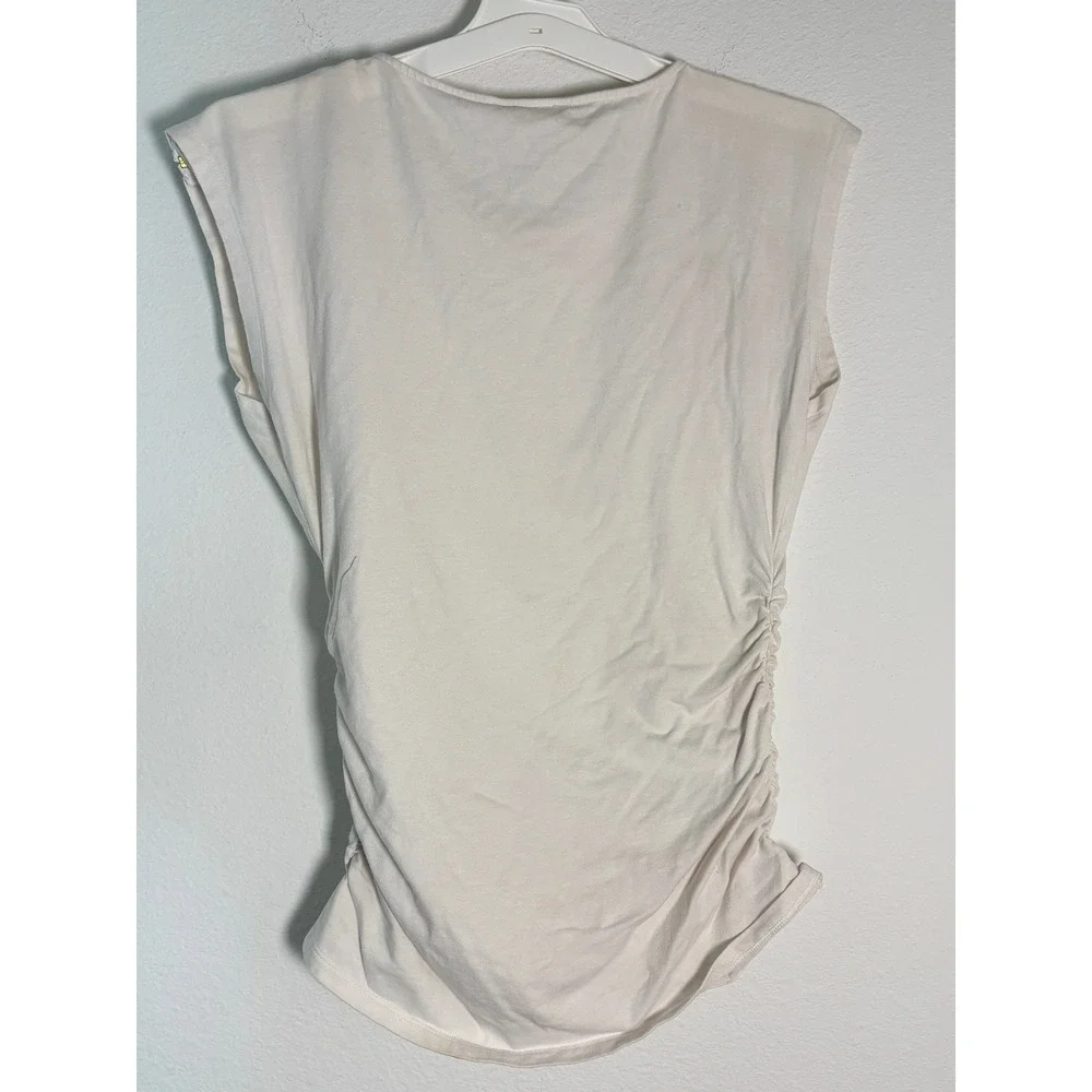 Michael Michael Kors Cream Ruched Sleeveless Top‎ Gold Shoulder Zippers Medium